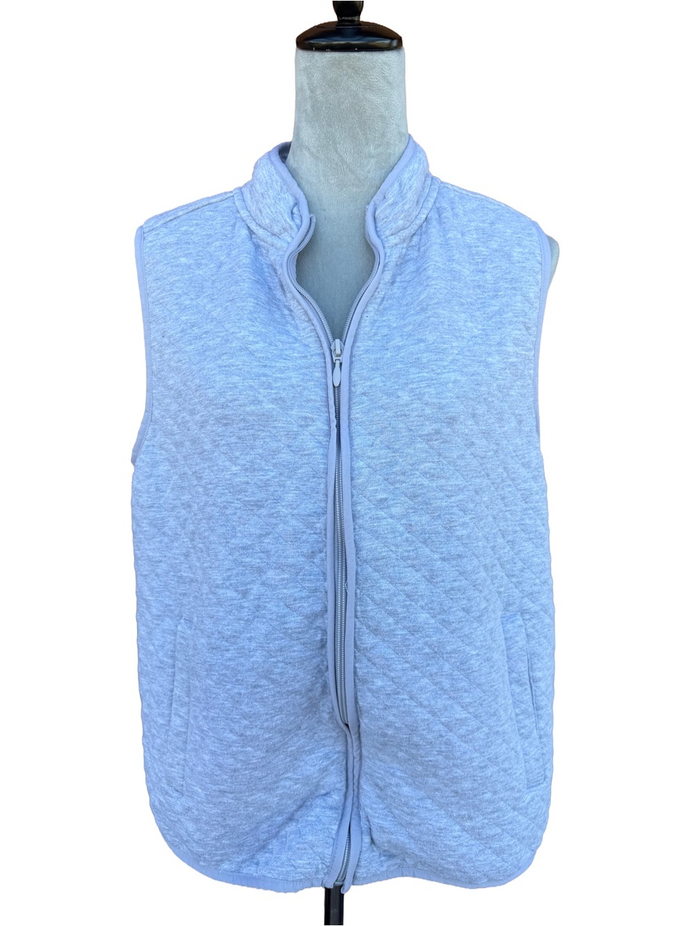 Lands' End Gray Quilted Vest Womens L Gorpcore Soft Pockets Full Zip Layering